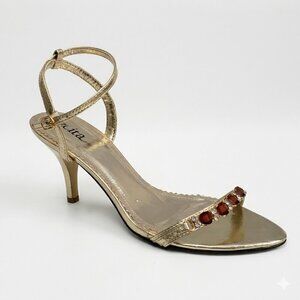 Metallic Gold Heels with Topaz Rhinestones